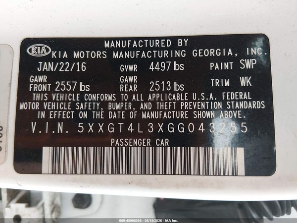2016 KIA OPTIMA LX