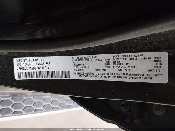 2022 RAM 1500 LARAMIE  4X4 5'7 BOX — I9