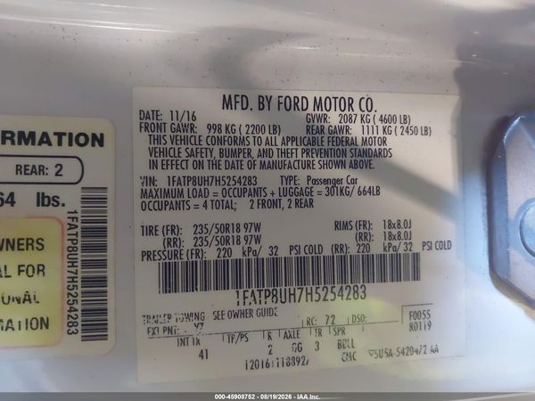 2017 FORD MUSTANG ECOBOOST PREMIUM — I9
