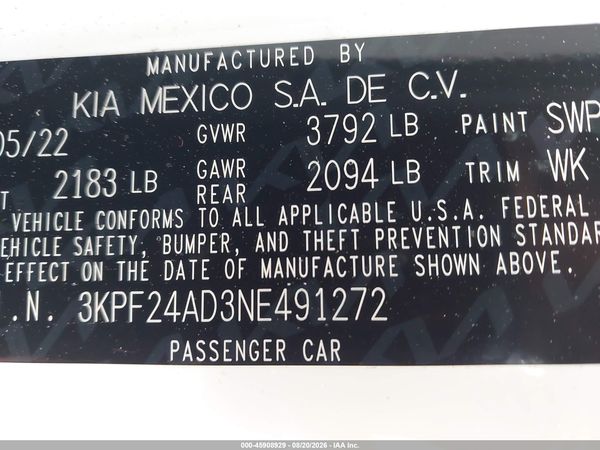 2022 KIA FORTE LXS