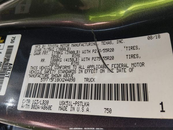 2019 TOYOTA TUNDRA LIMITED 5.7L V8
