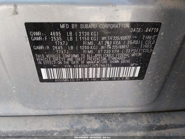 2019 SUBARU OUTBACK 2.5I PREMIUM — I9