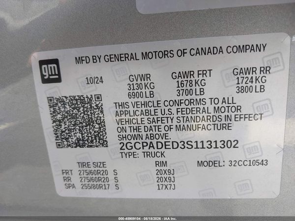 2025 CHEVROLET SILVERADO 1500 2WD  SHORT BED RST — I9