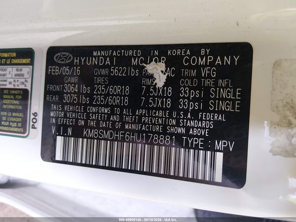 2017 HYUNDAI SANTA FE SE