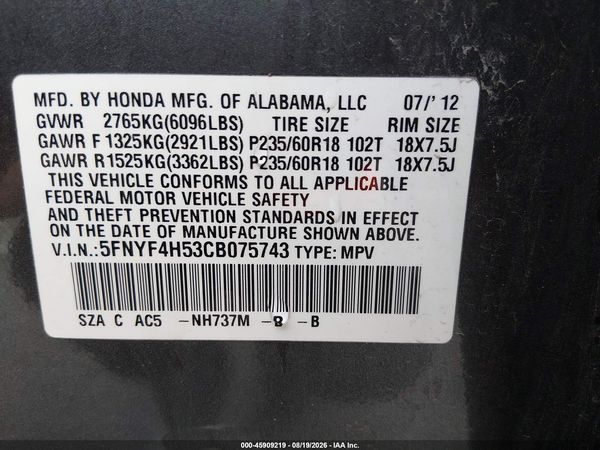2012 HONDA PILOT EX-L