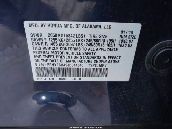 2018 HONDA PILOT EX — I9