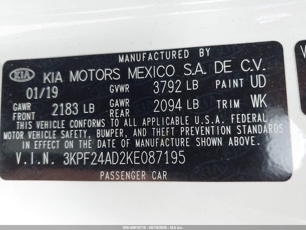 2019 KIA FORTE LXS