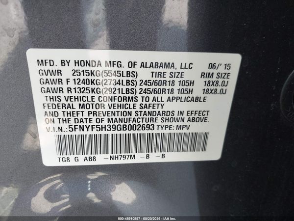 2016 HONDA PILOT EX — I9