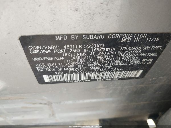 2019 SUBARU FORESTER LIMITED