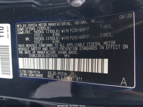 2020 TOYOTA SIENNA LE — I9
