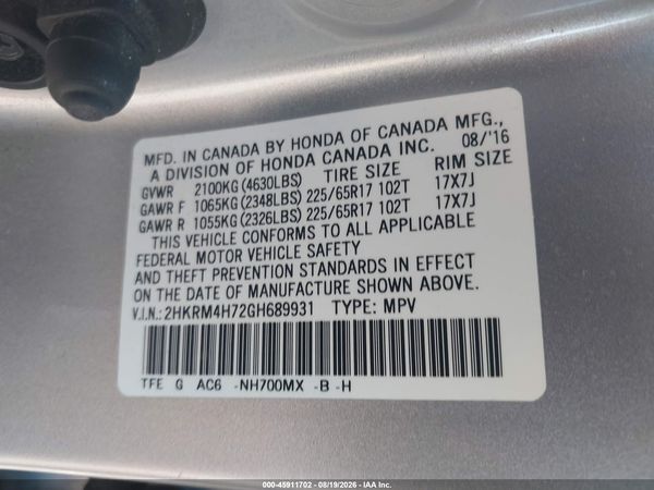 2016 HONDA CR-V EX-L