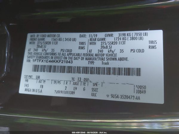 2019 FORD F-150 XLT — I9