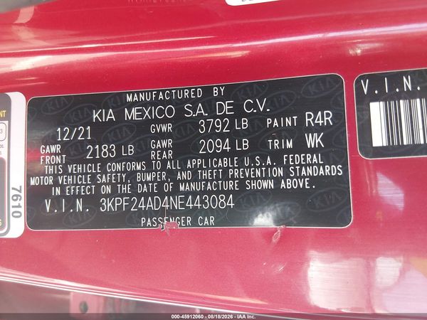 2022 KIA FORTE LXS