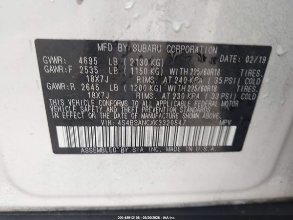 2019 SUBARU OUTBACK 2.5I LIMITED