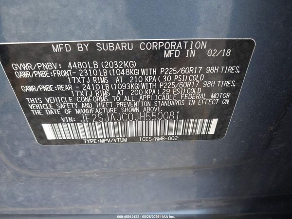 2018 SUBARU FORESTER 2.5I LIMITED — I9