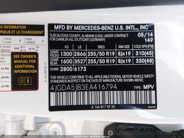 2014 MERCEDES-BENZ ML 350 ML350