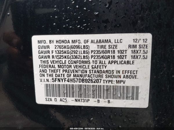 2013 HONDA PILOT EX-L — I9