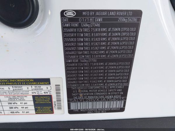 2018 LAND ROVER RANGE ROVER VELAR P380 SE R-DYNAMIC