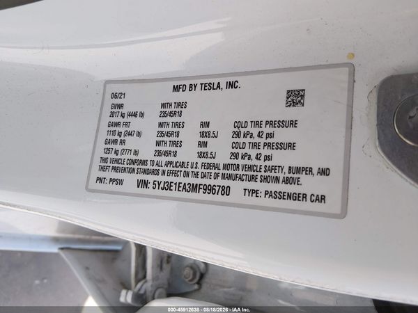 2021 TESLA MODEL 3