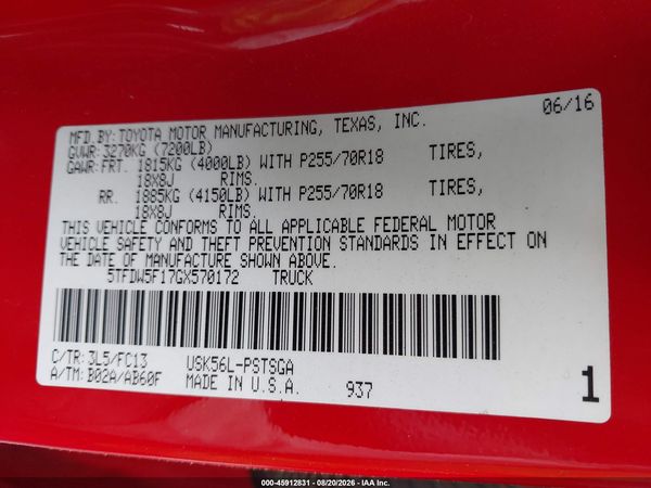 2016 TOYOTA TUNDRA SR5 5.7L V8