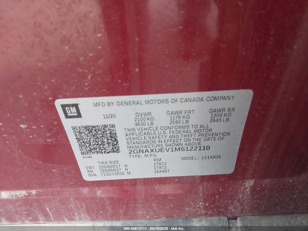 2021 CHEVROLET EQUINOX AWD LT — I9