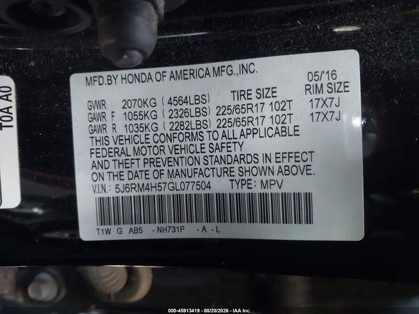 2016 HONDA CR-V EX — I9