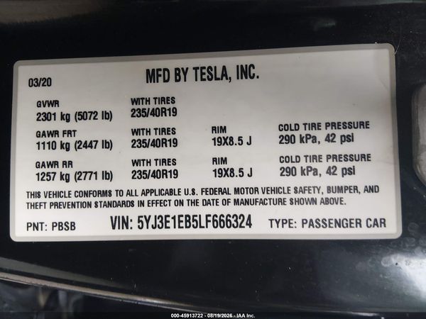 2020 TESLA MODEL 3