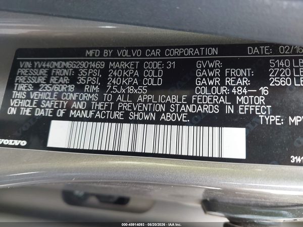 2016 VOLVO XC60 T5 DRIVE-E PLATINUM