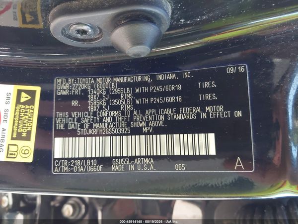 2016 TOYOTA HIGHLANDER XLE V6
