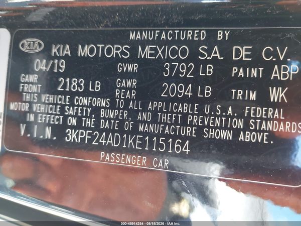 2019 KIA FORTE LXS