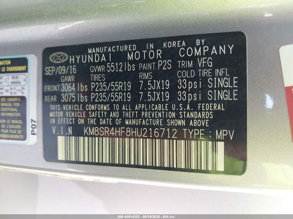 2017 HYUNDAI SANTA FE LIMITED ULTIMATE