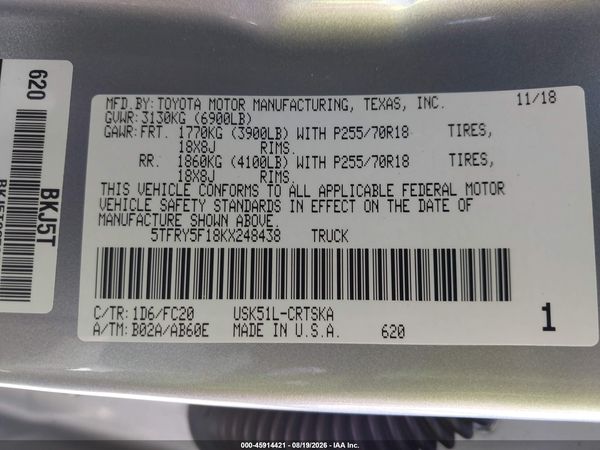 2019 TOYOTA TUNDRA SR5 5.7L V8
