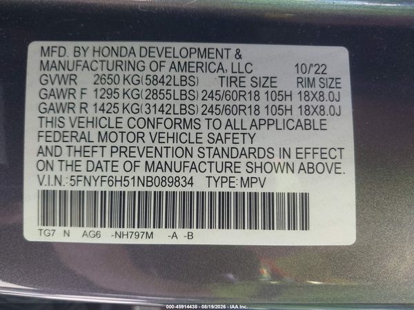 2022 HONDA PILOT AWD EX-L