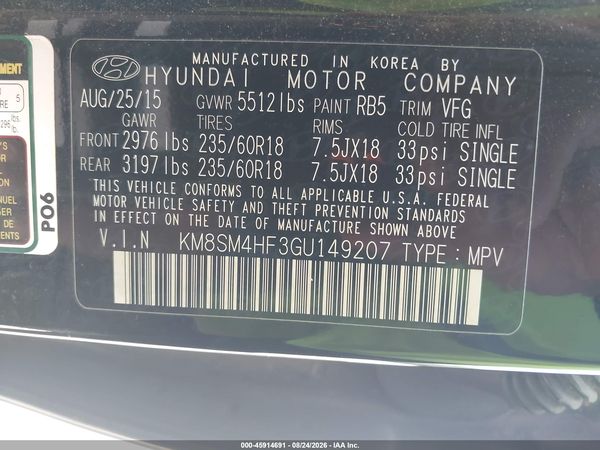 2016 HYUNDAI SANTA FE SE