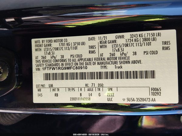 2021 FORD F-150 RAPTOR