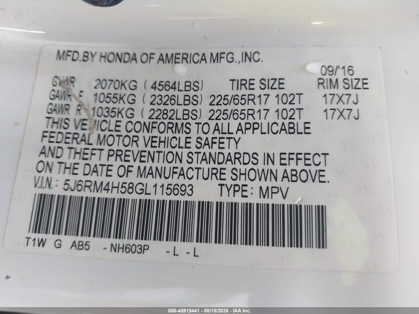 2016 HONDA CR-V EX