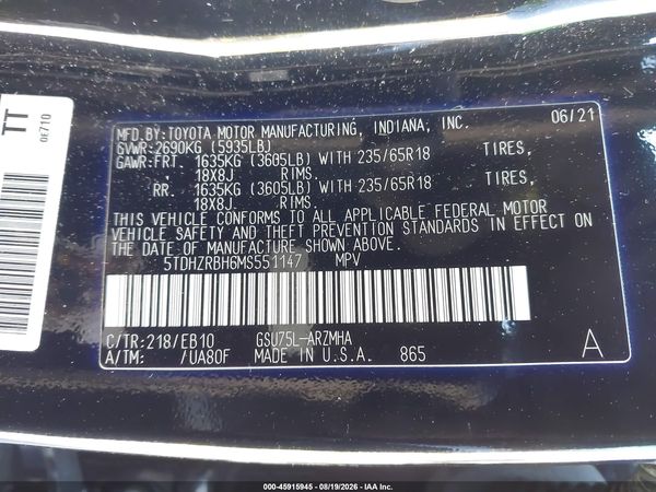 2021 TOYOTA HIGHLANDER XLE