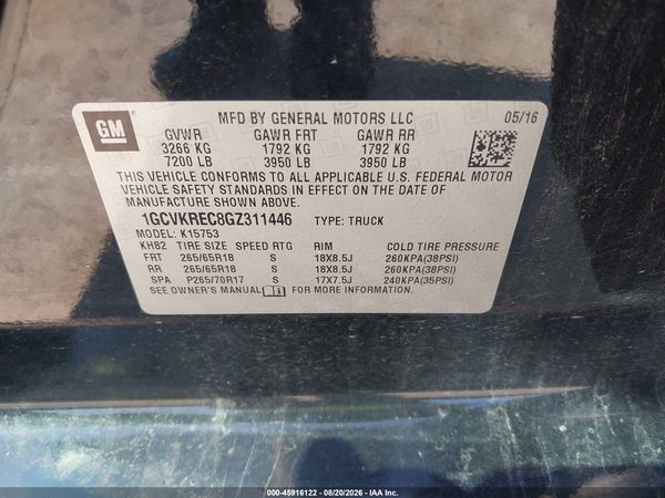 2016 CHEVROLET SILVERADO 1500 LT — I9