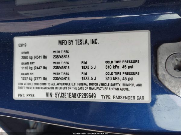 2019 TESLA MODEL 3