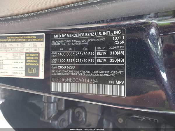2012 MERCEDES-BENZ ML 350 4MATIC