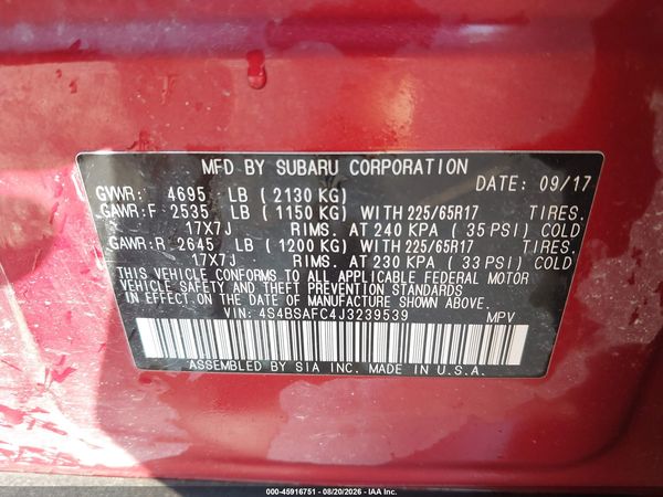 2018 SUBARU OUTBACK 2.5I PREMIUM — I9