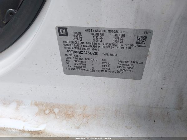 2016 CHEVROLET SILVERADO 1500 LT — I9