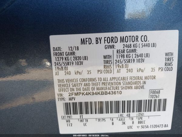 2019 FORD EDGE TITANIUM — I9