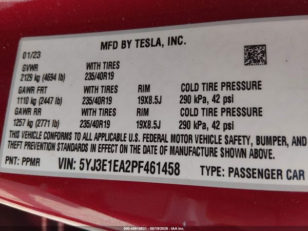 2023 TESLA MODEL 3 REAR-WHEEL DRIVE