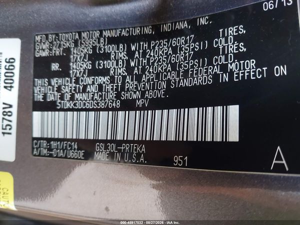 2013 TOYOTA SIENNA LE V6 8 PASSENGER — I9