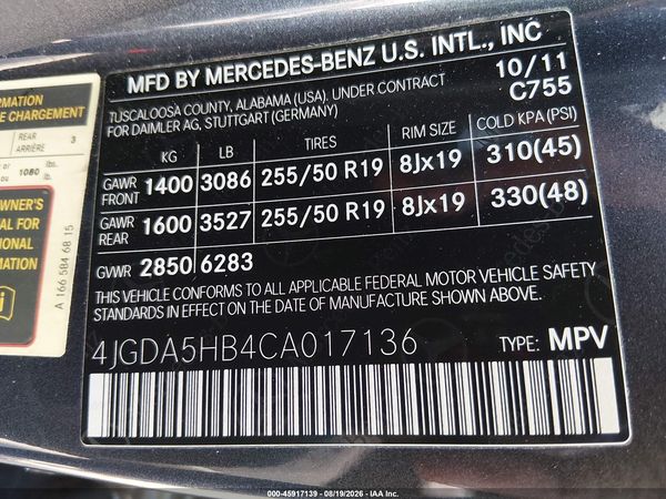 2012 MERCEDES-BENZ ML 350 4MATIC