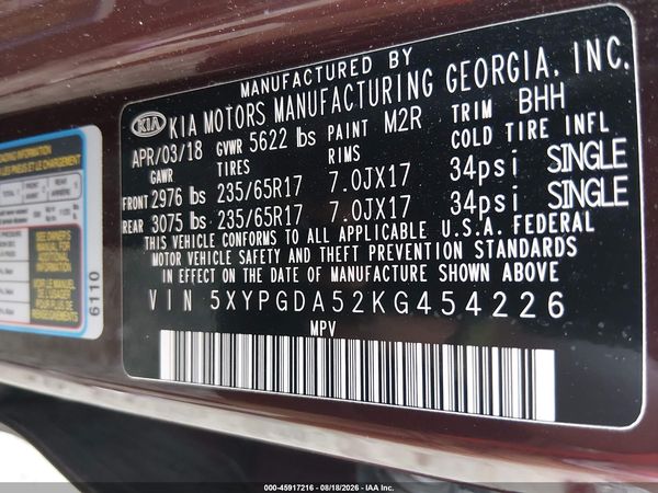 2019 KIA SORENTO 3.3L LX
