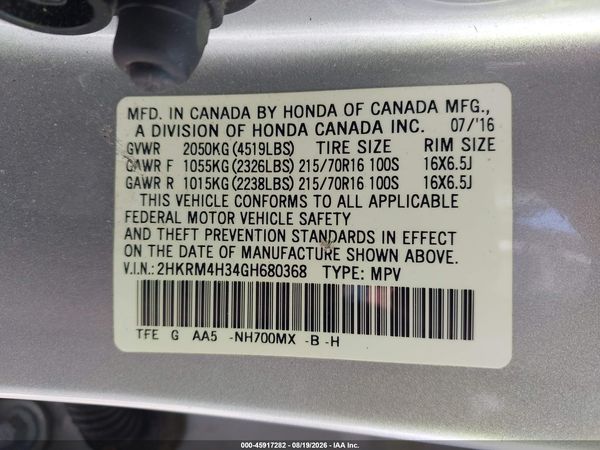 2016 HONDA CR-V LX — I9