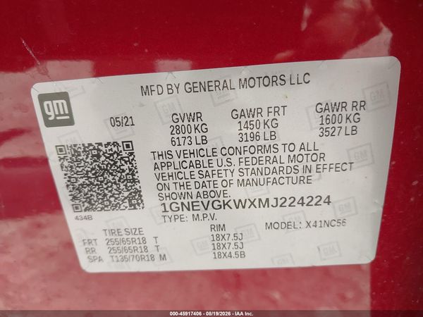 2021 CHEVROLET TRAVERSE AWD LT CLOTH — I9