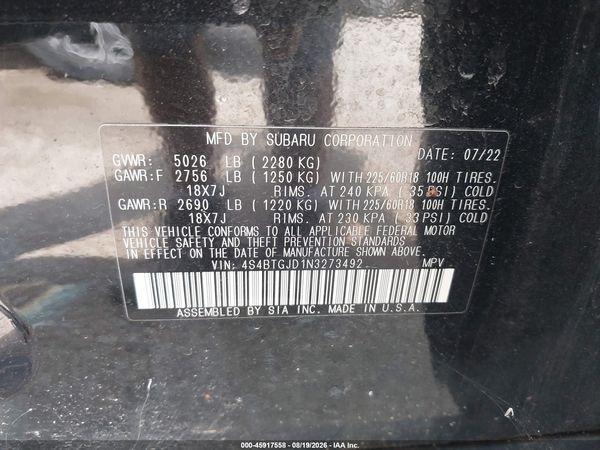 2022 SUBARU OUTBACK ONYX EDITION XT — I9
